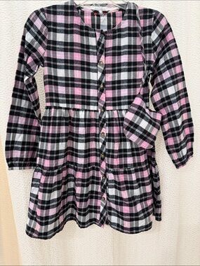 NWT Girl’s Pink,  Black & White Plaid Button-Front Dress